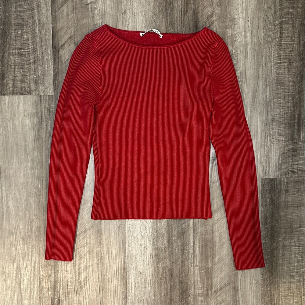 Abercrombie & Fitch Ottoman Slash Ribbed Long Sleeve Top - Small